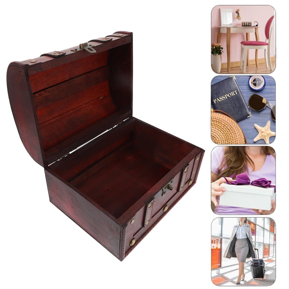 ULTNICE 1Pc Handheld Dark Red Storage Box Multi Functional Wood Treasure Case