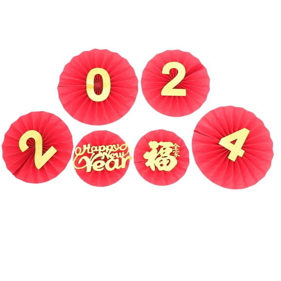 ULTNICE 1Set Chinese New Year Dragon Red Paper Fan Handcraft for Holiday Party Decor