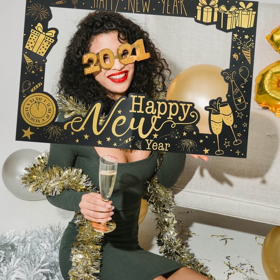 ULTNICE Black Plated Gold Photo Booth Frame Multi Color Paper for Photography Happy New Year Props