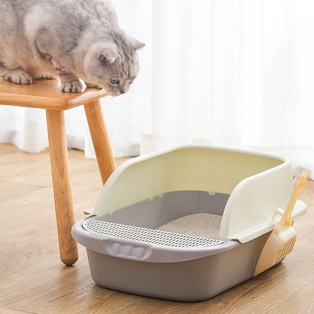 ULTNICE 1 Set of Litter Box for Kittens Cat Toilet in Light Grey with Durable Use