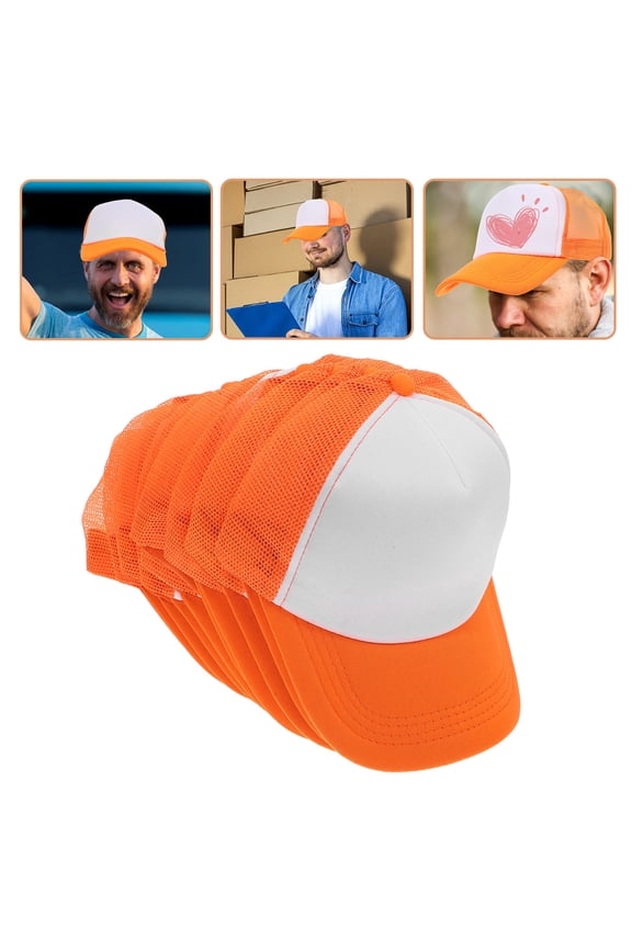 10Pcs Unisex Baseball Cap in Orange for DIY Printing and Heat Transfer Activities