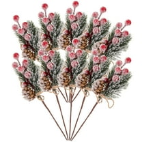 WHAMVOX ULTNICE 10pcs Small Artificial Pine Picks Red Berry Flower Ornaments for Christmas Floral Arrangements Wreaths and Holiday Decor