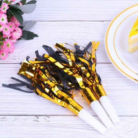 ULTNICE 12pcs Birthday Party Blowers Party Blowouts Whistles Cylindrical Black Gold for Kids Toys Holiday Parties