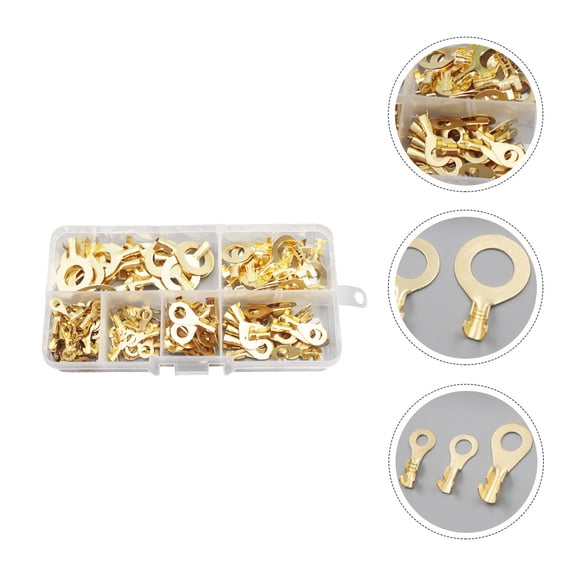 ULTNICE 150Pcs Golden Copper Ring Terminal for Wire Crimping in Computer Equipment 0.4X0.2In