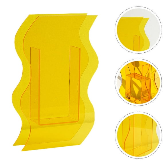 ULTNICE Floral Vase Wavy Vase Yellow Acrylic 1Pack 9.8x6.3in