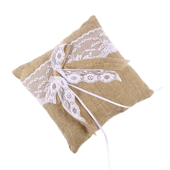 ULTNICE 1Pack Wedding Ring Bearer Pillow made of Brown Burlap with Ornament for Couples Wedding