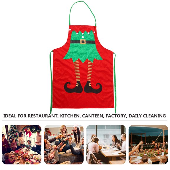 ULTNICE 1Pc Santa Themed Christmas Apron for Home and Party Use with Adjustable Waist Tie