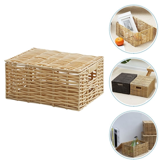 ULTNICE 1Pc Storage Boxes Plastic Imitation Rattan Beige Decorative for Home Decor and Picnic