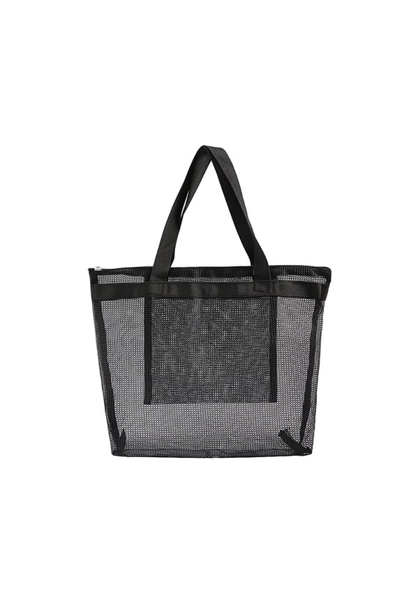 1Pcs Black Polyester Mesh Tote for Beach Use and Toy Storage in Square Shape