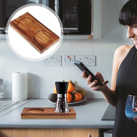 ULTNICE Oil and Vinegar Bottle Holder Rectangular Brown Wood 1Pack
