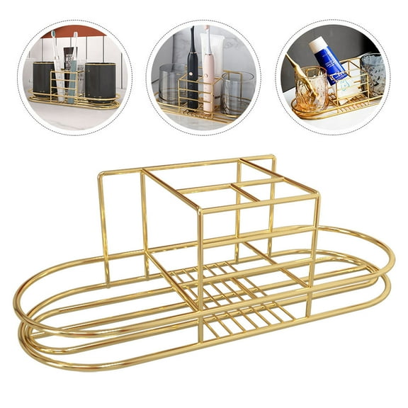 ULTNICE 1Pc Wall Mounted Toothbrush Holder Iron Bathroom Shelf Organizer Golden Easy Install
