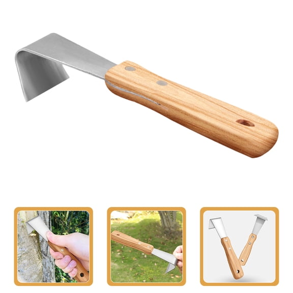 ULTNICE Stainless Steel Tree Bark Removal Tool with Wooden Handle for Outdoor Garden Use