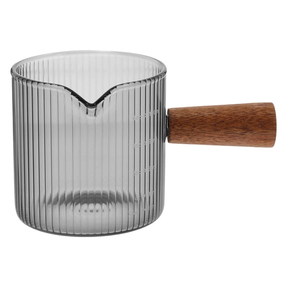 ULTNICE Elegant Glass Espresso Pitcher with Wooden Handle Easy Pour Spout Design