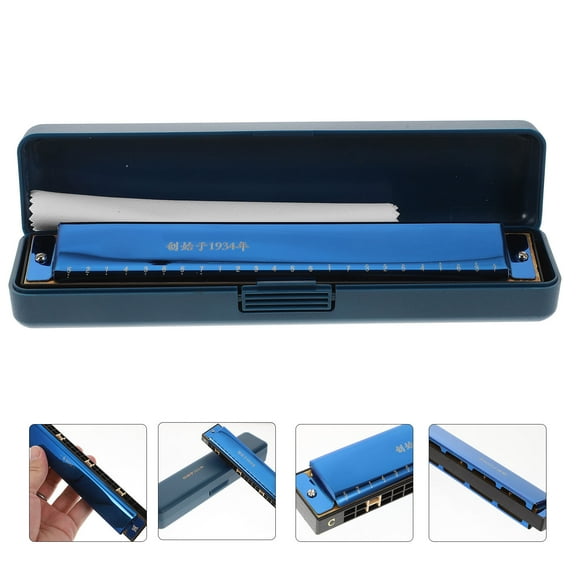 ULTNICE 1pc C Key Complex Tone Harmonica With Packing Box Durable Shell Smooth Playing For Beginners And Sapphire Blue