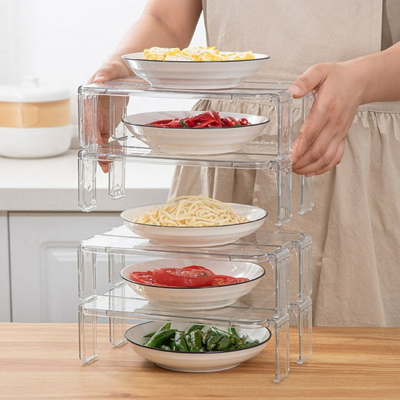 ULTNICE 1Set Kitchen Storage Rack Transparent Stackable Organizer Shelf for Plates Bowls and Seasoning