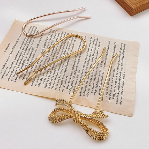 ULTNICE 2Pack Bow Ribbon Hairpin Hair Fixing for Women Special Occasions Golden