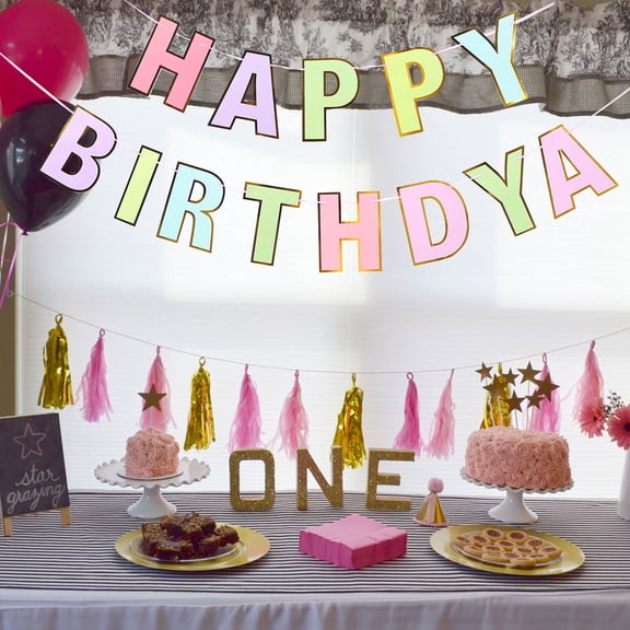 ULTNICE 2Pcs Macaron Party Banner Paper Bunting with Assorted Colors for Themed Birthday Decor