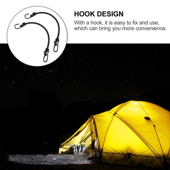 ULTNICE Bungees with Hooks Black 2Pcs Durable Camping Gear Tent Fixing Rope