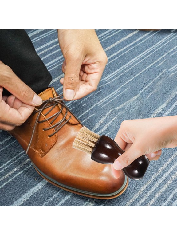 2Pcs Shoe Brush with Wooden Handle Polish Applicator for Leather Boots and Shoes Essential Cleaning Care Tool