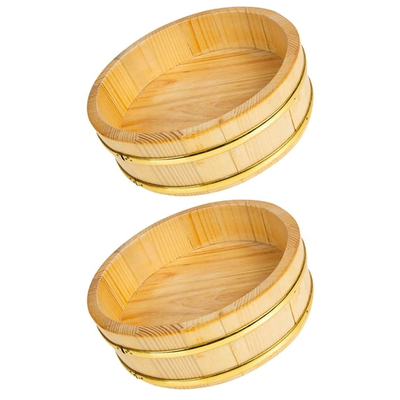 ULTNICE 2Pcs Sushi Dish Round Wood Bowl for Convenient Rice Mixing Traditional Khaki for Making Sushi