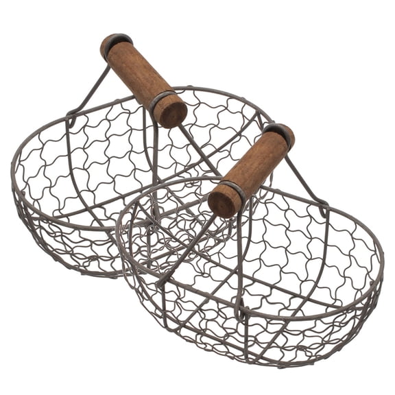 ULTNICE 2Pcs Decorative Iron Wire Basket with Wooden Handle for Serving Bread and Fruit