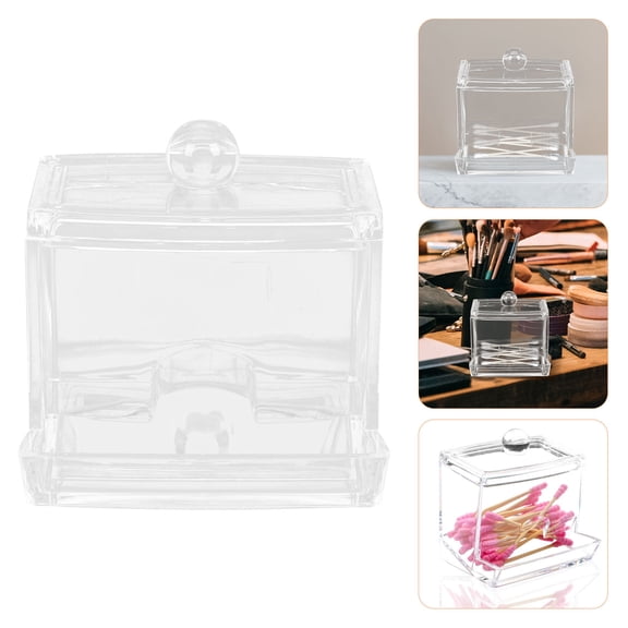 ULTNICE 2Pcs Transparent Acrylic Storage Holder for Makeup Items Bathroom Counter Cotton Swab Box