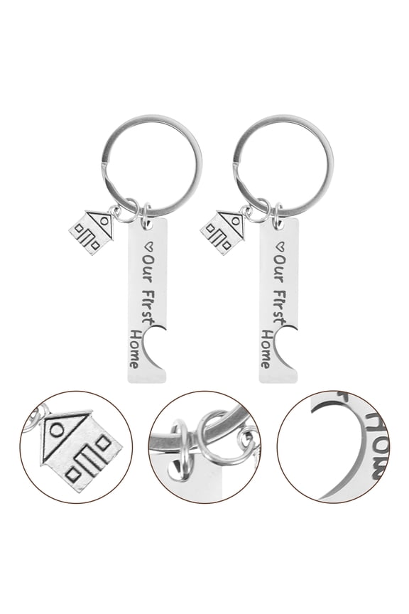 Unique Metal Keychain House Shaped Stainless Steel Bag Hanging Decor 2Pcs