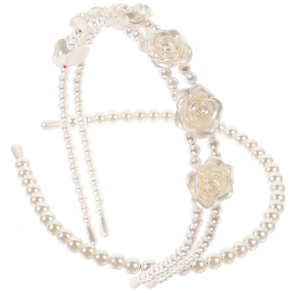 ULTNICE 2pcs Girls Hair Accessories Pearl Headband Hair Styling for Dates White Plastic