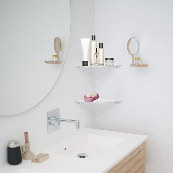 ULTNICE 2Pcs Wall-Mounted Transparent Floating Corner Racks for Elegant Home Organization
