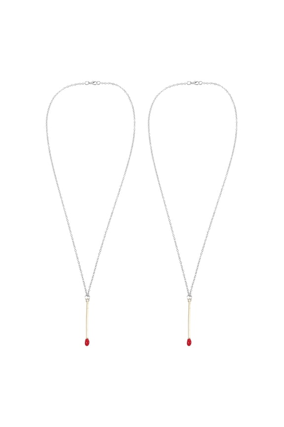 2pcs Matchstick Pendant Necklace Unique Filled Chain Friendship Jewelry