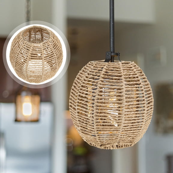 ULTNICE Braided Lampshade Light Brown Imitation Rope for Ceiling Light 2Pcs