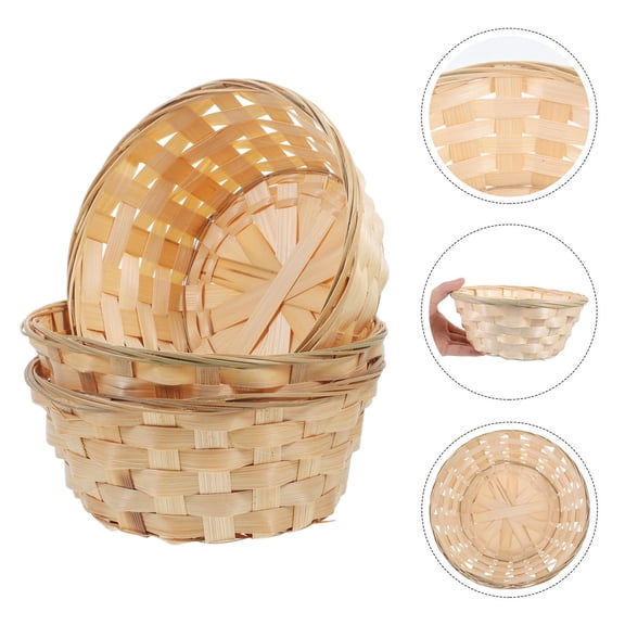 ULTNICE Khaki Bamboo Woven Baskets for Sundries and Small Gadgets 3Pcs
