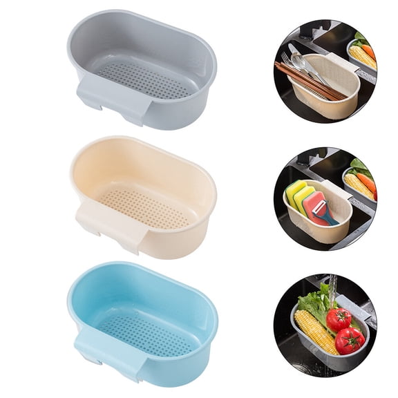 ULTNICE 3 Pcs Sink Storage Box Fruit and Vegetable Rinsing Strainer Drain Basket Filter Vegetable 24.2X16.6CM