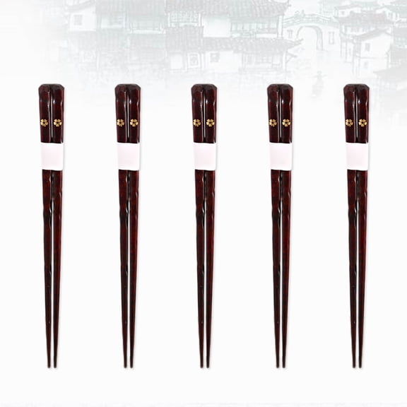 ULTNICE 5Pairs Solid Wood Cherry Chopsticks Dark Brown Reusable Dishwasher Safe for Sushi Eating