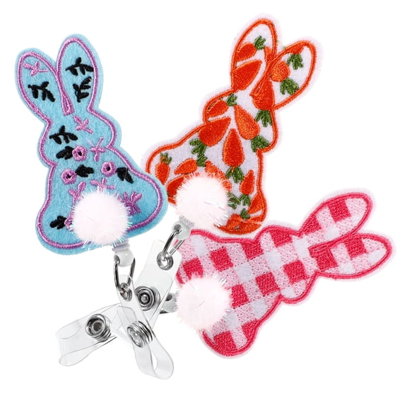 ULTNICE 3Pcs Assorted Color Bunny Badge Holder Retractable with Sturdy ABS Felt and Metal Materials