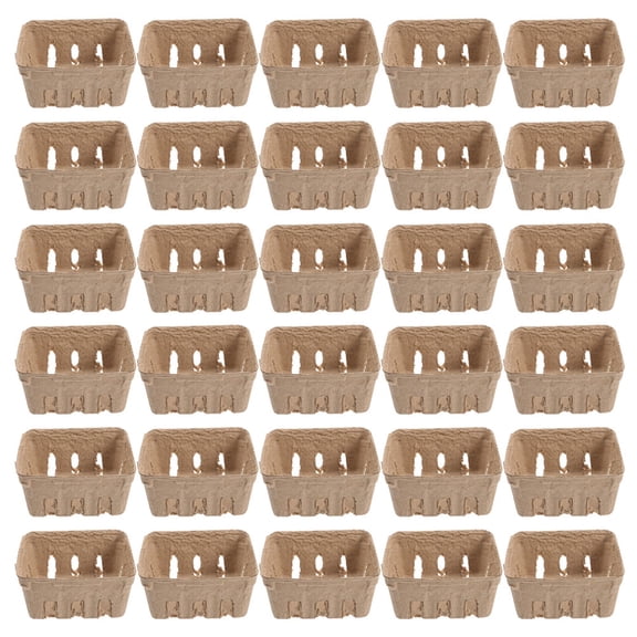 ULTNICE 40Pcs Paper Pulp Berry Basket Beige Fruit Tray for Vegetable Fruit Storage and Decorative Use