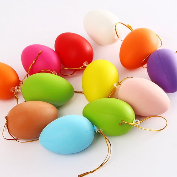 ULTNICE 48Pcs Plastic Easter Eggs Assorted Colors for DIY Graffiti and Holiday Decoration with Hanging Rope