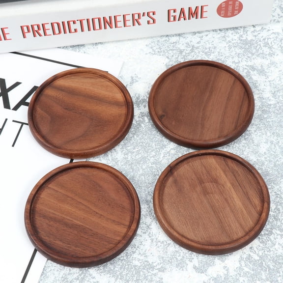 ULTNICE 4Pcs Wooden Coasters Light Brown Non Slip Cup Holder Mats Heat Resistant Natural Wood