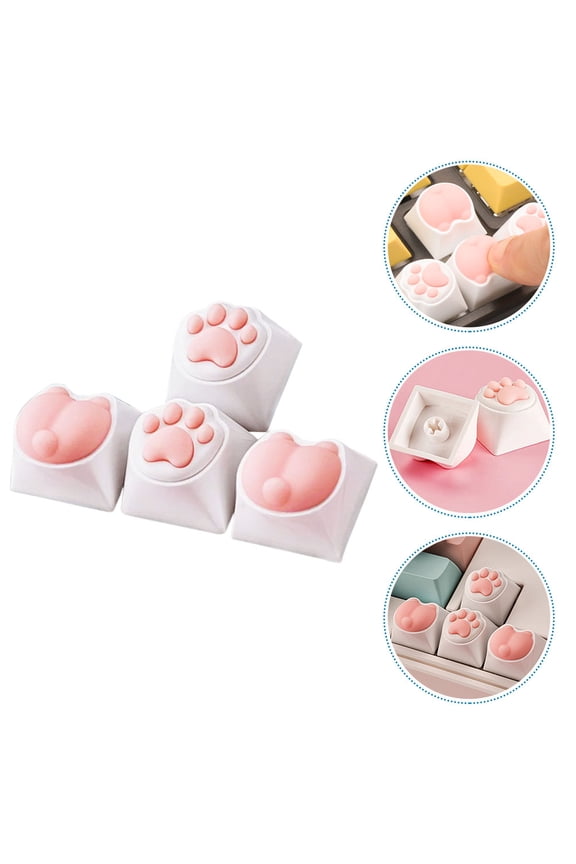 4Pcs Cute Keycaps Cat Paw Shape Silicone Key Caps for Gaming Keyboard