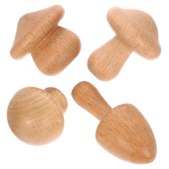 ULTNICE 4Pcs Nail Free Khaki Mushroom Wall Hook Wooden Hanger for Homeowners