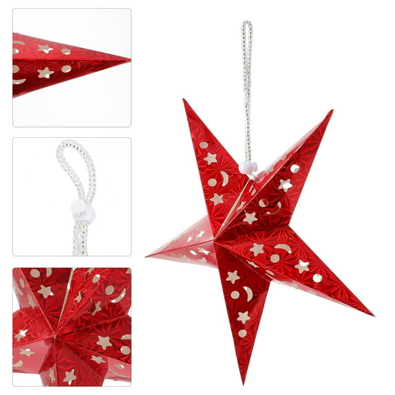 ULTNICE 4pcs Star Lamp Shade Paper Lanterns Red Christmas Tree Decoration 3D Design