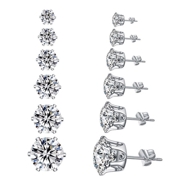ULTNICE 6 Pairs Rhinestone Earrings Simple Design Silver for Daily Wear