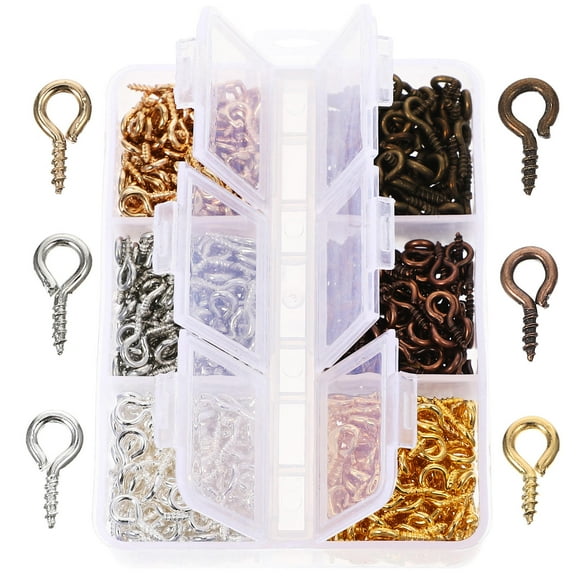 ULTNICE 600Pcs Mini Alloy Screw Eye Assorted Color for Jewelry Making Supplies