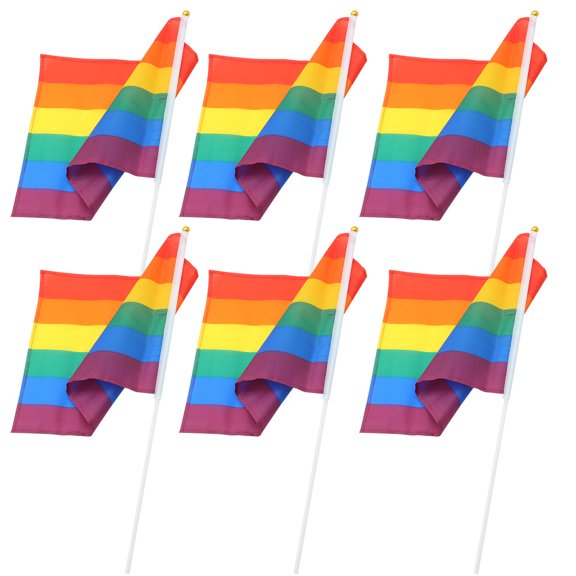 ULTNICE 6Pcs Handheld Pride Flags Outdoor Polyester Material Assorted Colors for Celebration