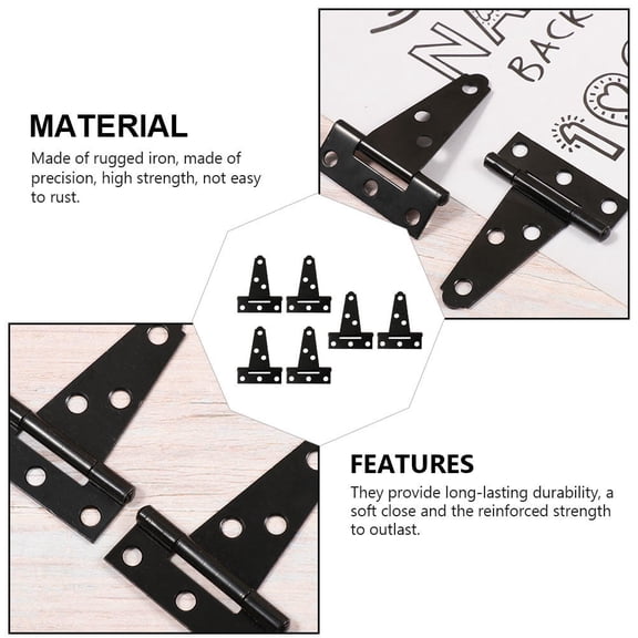 ULTNICE 6Pcs T-Shape Hinges for Homeowners Stable Fixation Carbon Steel