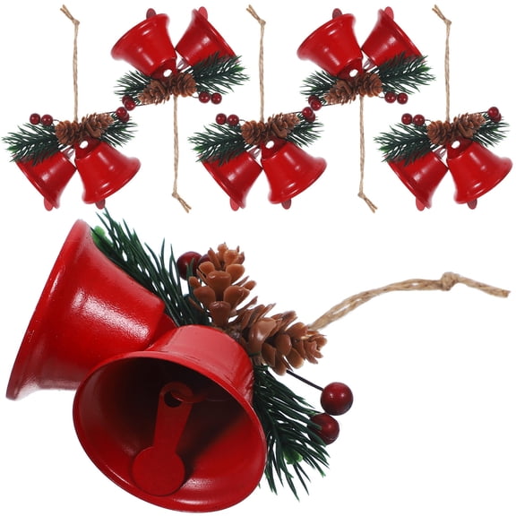ULTNICE 6pcs Xmas Bell Pendants Christmas Bells Red Iron Hanging Ornament Winter Party Families