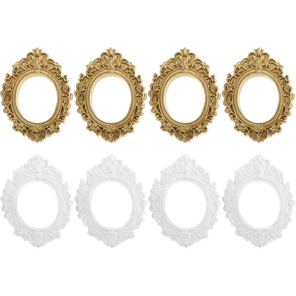 ULTNICE 8Pcs Miniature Photograph Frame Resin for Photo Props DIY Craft Oval Shape Decoration