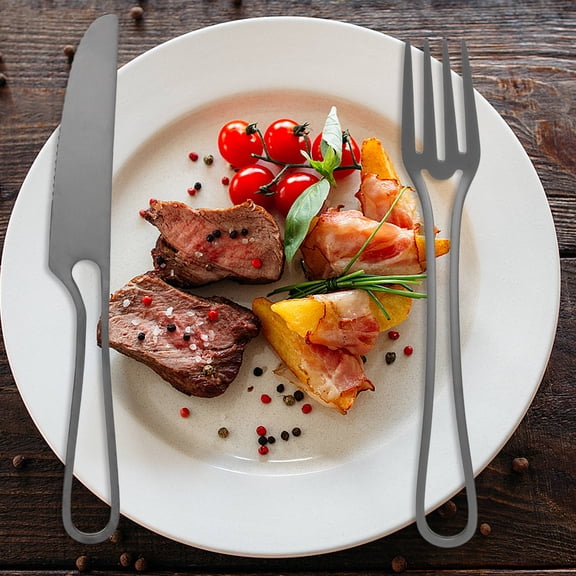 ULTNICE Tableware Set Black Stainless Steel 1 Set 7.7in Fork 7.9in Spoon 8.3in Cutter
