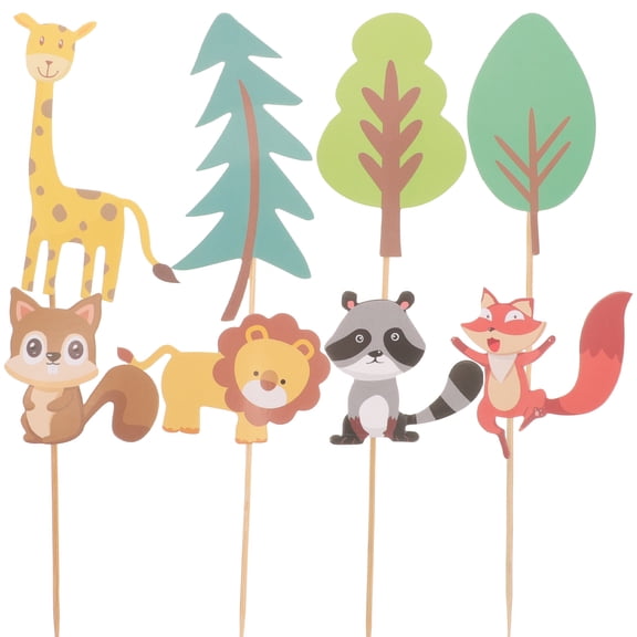 ULTNICE Assorted Animals Cake Toppers with Trees for Birthday Party Decorations Creative Paper Picks