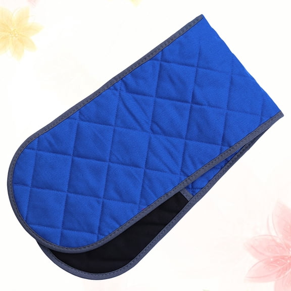 ULTNICE 1Pc Waterproof Silicone Kitchen Mitts Blue Oven Heat Resistant Gloves with Cotton Inner